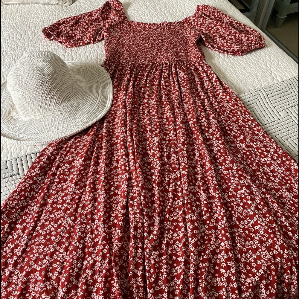 Red Boho Floral Print Dress